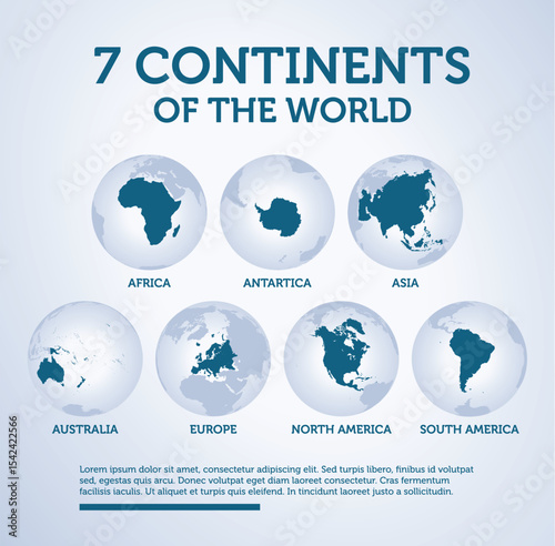 World Map Displaying the Seven Continents with Geographical Borders and a Clear Depiction of Their Location on Earth