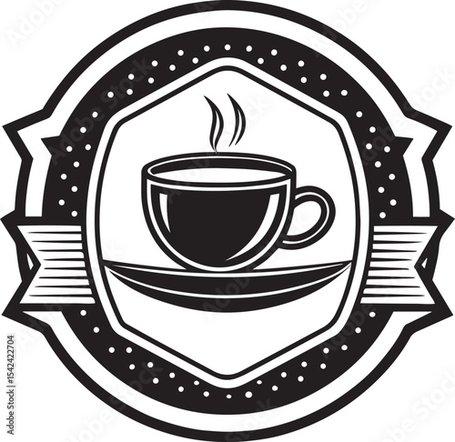 High Contrast Black & White Coffee Cup Emblem