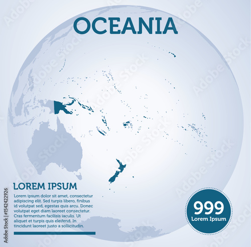 World Map of Oceania Continent Showing Countries with Highlighted Areas for Geographical Representation