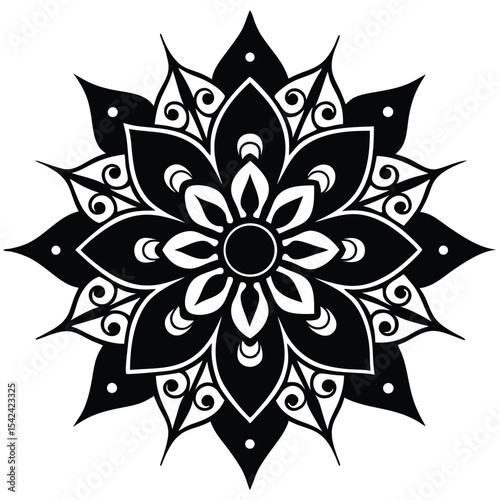 Elegant Black and White Mandala Design Intricate Floral Pattern