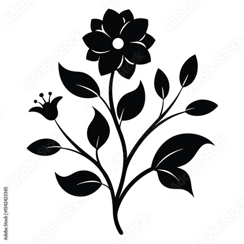 Elegant Black and White Floral Illustration Simple Flower Design