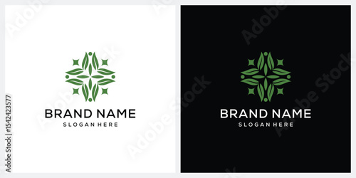 geometric leaf nature logo design, ornament graphic vector