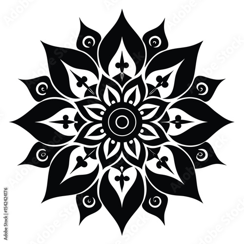 Elegant Black and White Mandala Design Floral Symmetrical Pattern
