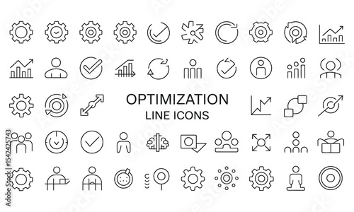 Optimization line icons set for business and technology