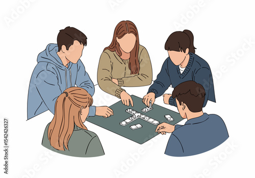 Minimalist Line Art People Making String Game Together Illustration