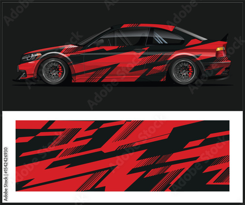 Red and Black Abstract Racing Car Wrap Design