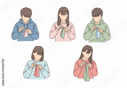 Simple Line Art People Knitting Together Hobby Creative Activity Illustration
