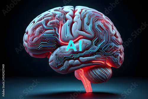 A human brain with glowing ai circuitry