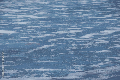 Vector illustration of Winter nature background with blocks of ice on frozen water in spring. Abstract background of drifting ice on water. 
