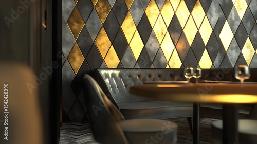 A geometric diamond pattern wallpaper with shades of gold and silver