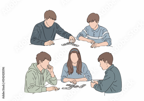 Minimalist Hand Drawn People Playing Domino Game Illustration Scene
