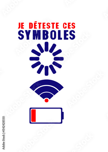 Картината върху платно deteste symbole batterie chargement wifi faible reseau