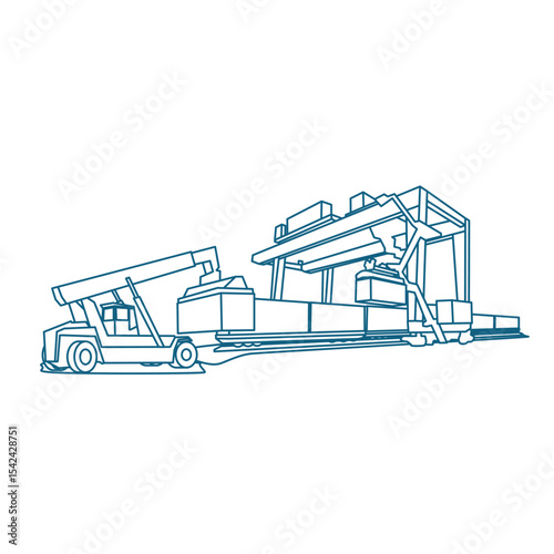 Container Crane Industrial Loading Facility with a Large Tower for Material Handling - Outline Vector Illustration