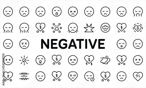 Negative emotion icons set line art