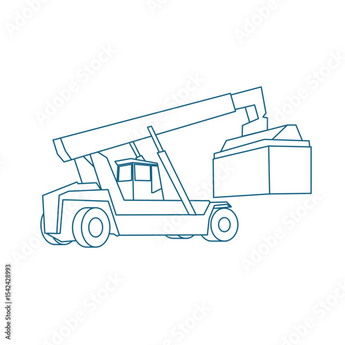 Forklift Crane Lifting Cargo Boxes for Industrial Storage and Transportation - Outline Vector Illustration