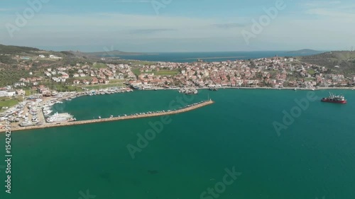 Wallpaper Mural Aerial View of Coastal Town and Harbor with Breakwater Torontodigital.ca