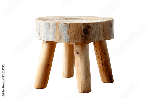 Natural wood stool with a round top and sturdy legs for rustic decor