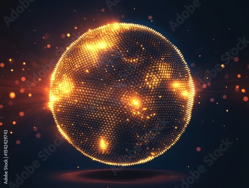 Glowing Mesh Sphere on Dark Background