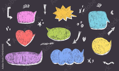 Speech bubble frame for text drawn with crayon or chalk brush texture. Comic dialog box