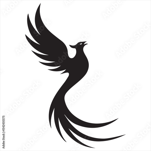 Silhouette Style Vector Minimal Phoenix Logo Design for Modern Brands, Mythical Firebird Icon, Clean and Elegant Rebirth Logo Art