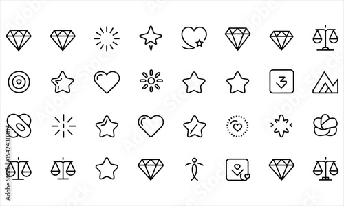 Collection of line icons stars hearts diamonds and more