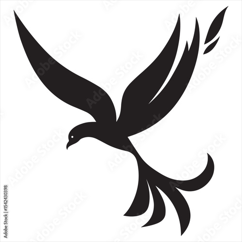Silhouette Style Vector Minimal Phoenix Logo Design for Modern Brands, Mythical Firebird Icon, Clean and Elegant Rebirth Logo Art