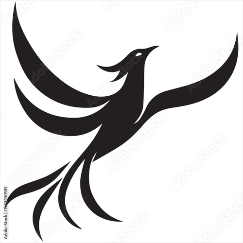 Silhouette Style Vector Minimal Phoenix Logo Design for Modern Brands, Mythical Firebird Icon, Clean and Elegant Rebirth Logo Art