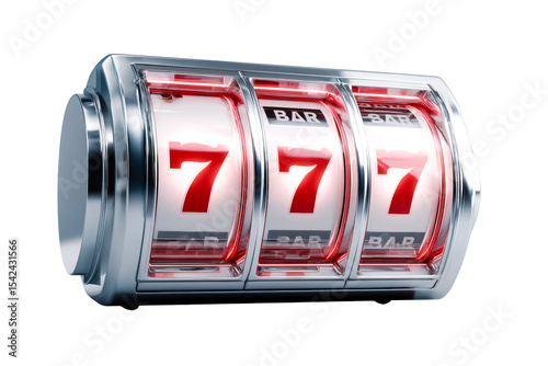 Three reel classic slot with red sevens on clear backdrop