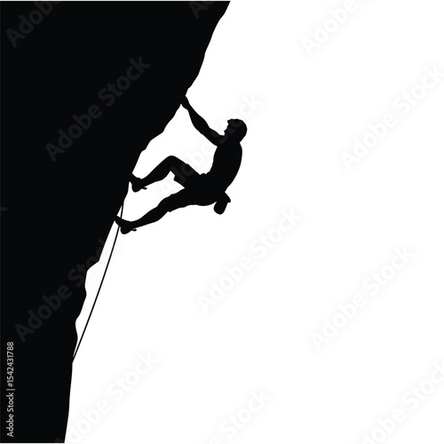 Silhouette of a Climber Ascending a Sheer Rock Face