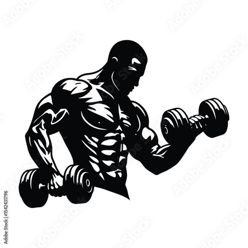Powerful Bodybuilder Lifting Dumbbells Strength, Fitness, and Muscle Building Illustration