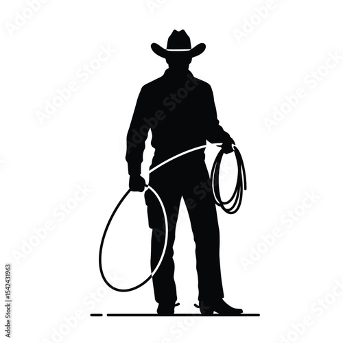 Silhouette of a Cowboy with Lasso Western Icon, Ranch Life, Rodeo, American West