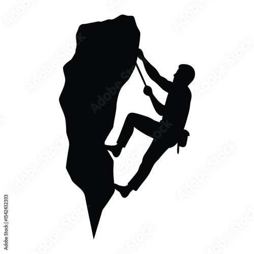 Silhouette of a Climber Scaling a Rocky Cliff Face