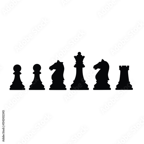 Silhouette Chess Pieces Pawn, Knight, Bishop, Rook, Queen, King