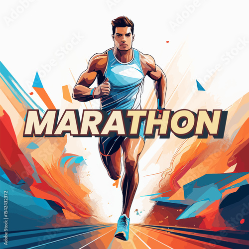 An Athlete Running in a Marathon with Dynamic and Colorful Motion Blur, Capturing the Spirit of Endurance and Speed During a Sports Event