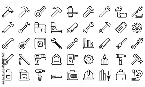 Collection of line icons tools for construction and repair