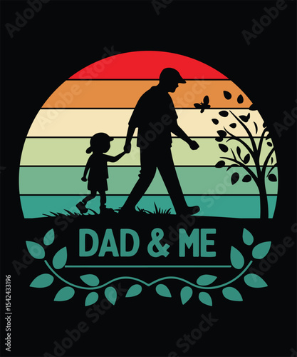 Dad & Me Retro Silhouette – Father and Daughter Walk Design with Vintage Sunset for T-Shirts and Gifts