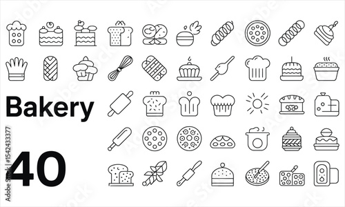 Forty bakery icons line art graphic design