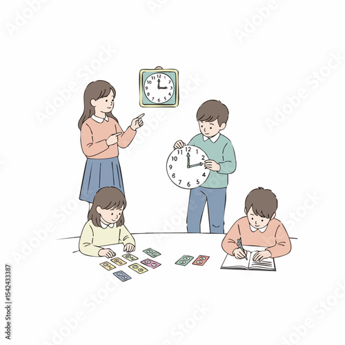 Delicate Handdrawn School Student Studying with Teacher Education Illustration