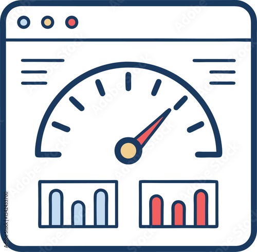 Dashboard UI Icon in Flat Design Style – Vector Illustration with Speedometer, Graphs, and Modern Interface Elements for Web, App, and UX Projects