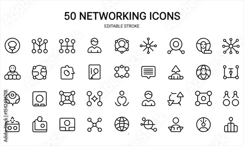 Fifty editable stroke networking icons set