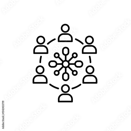 Blockchain technology icon representing network connections among users