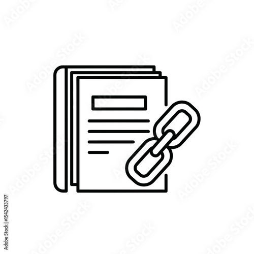 Blockchain technology icon featuring a chain linked to documents
