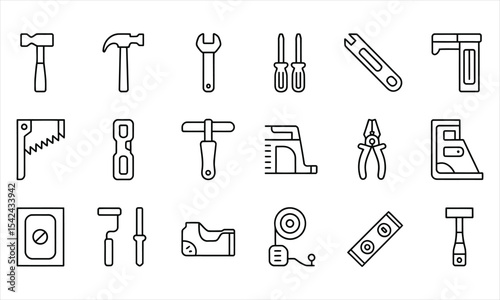 Collection of line art tool icons for construction and repair