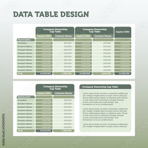 Fotografia Data Table Design Template with Placeholder Text, Columns, and Rows for Business
