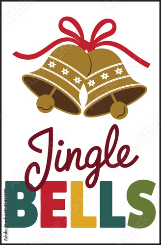 Jingle Bells - Festive Christmas Typography with Golden Bells and Colorful Letters
