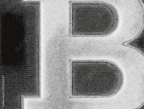 black and white grunge scanning effect abstract B-letter background