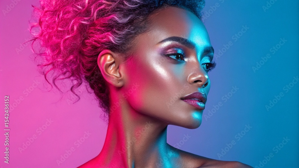 Naklejka premium intricate-portrait-of-a-woman-with-vibrant-gradien.
