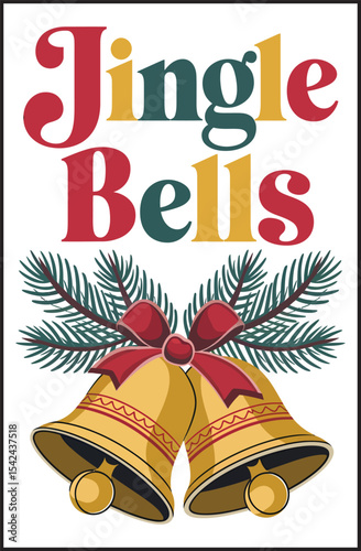 Jingle Bells - Festive Christmas Typography with Golden Bells and Colorful Letters