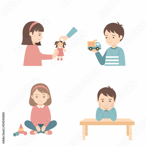 Flat Style Illustration of Sad and Happy Child Emotion Illustration