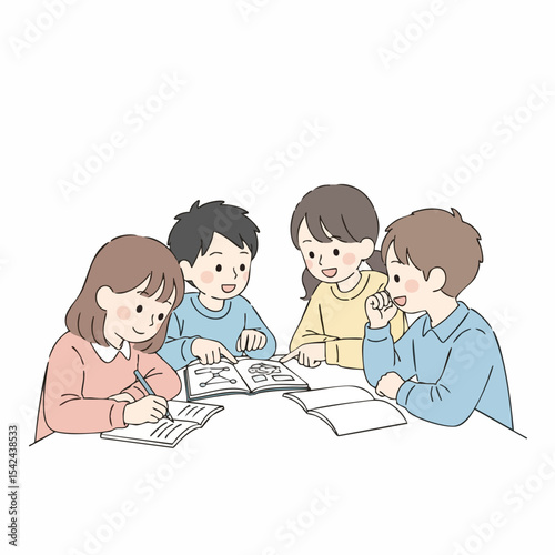 Minimalist Line Art Group Study Discussion Illustration in Casual Style